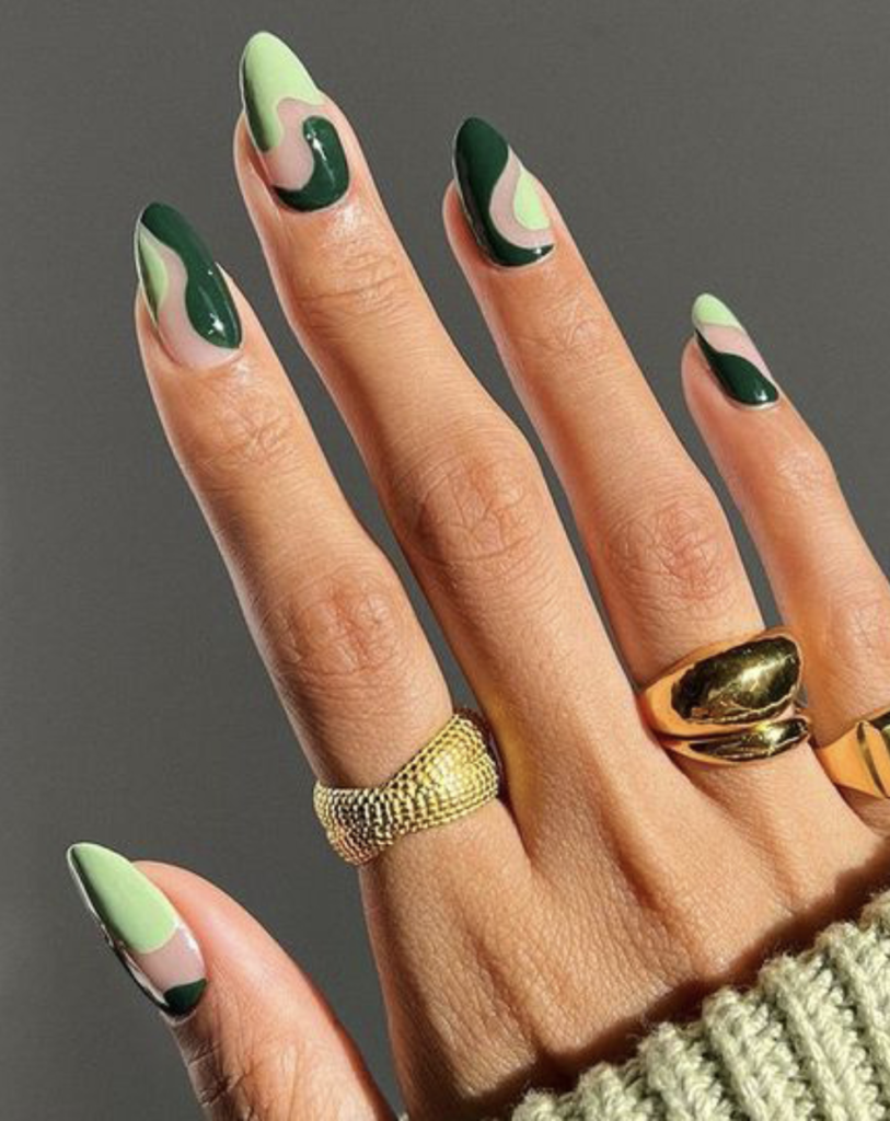 Abstract Swirl Green Nail Art